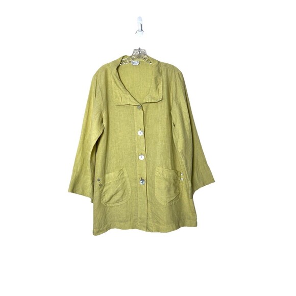 Habitat‎ Linen Button Front Blazer Jacket Chartreuse Pockets Women Medium - Picture 1 of 8